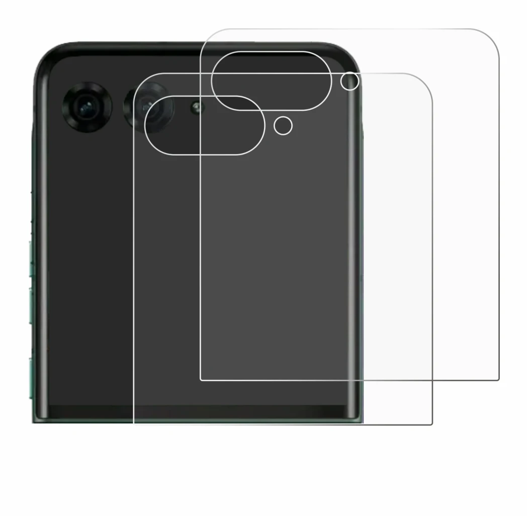 Image de l'appareil Motorola Razr 70 Plus (Affichage arrière) avec une grande variété de protections d'écran.