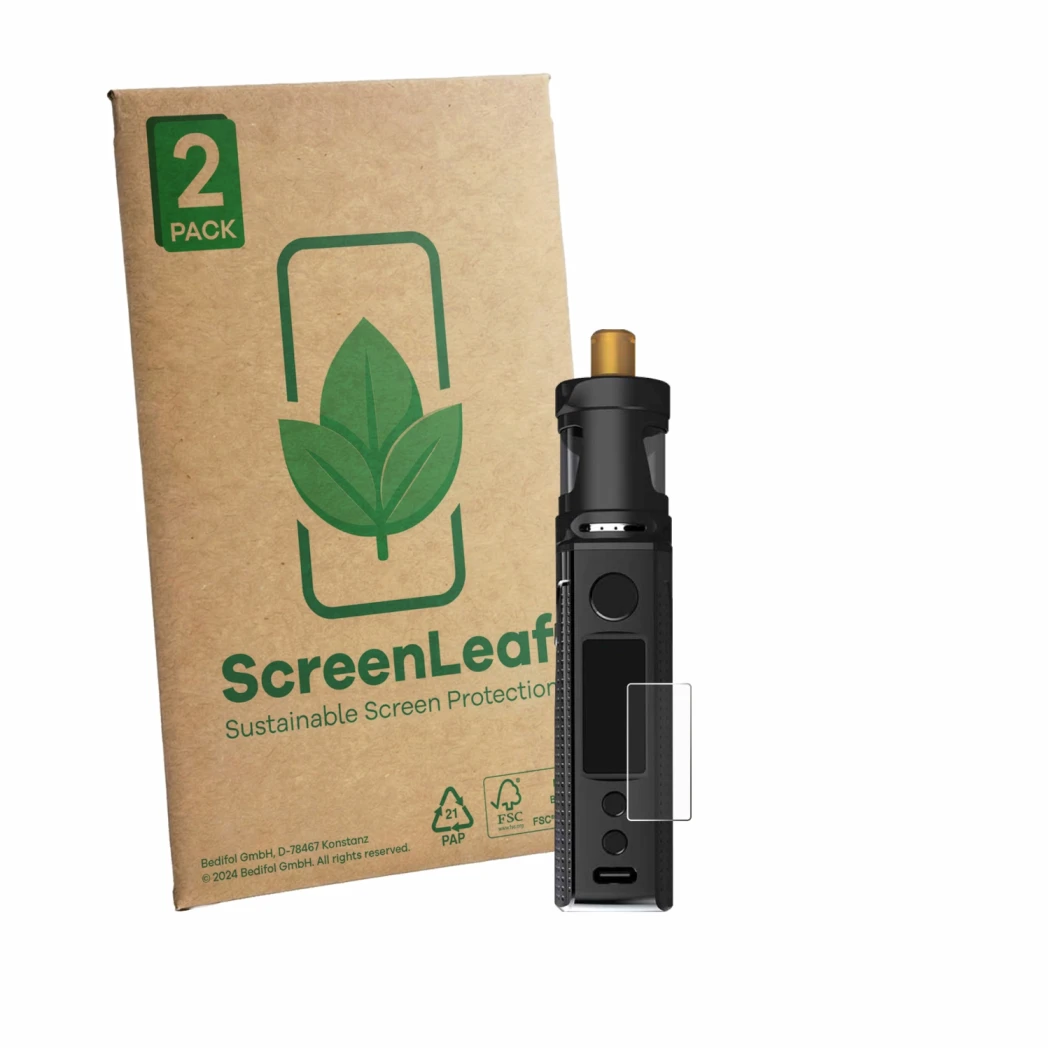 Face avant d’un emballage produit avec le logo de la marque ScreenLeaf. À côté, l’appareil Innokin LiMAX Kit est représenté av
