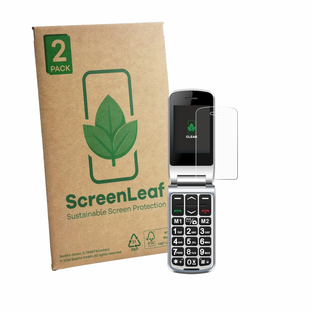 Face avant d’un emballage produit avec le logo de la marque ScreenLeaf. À côté, l’appareil Sweetlink F1PLUS est représenté ave