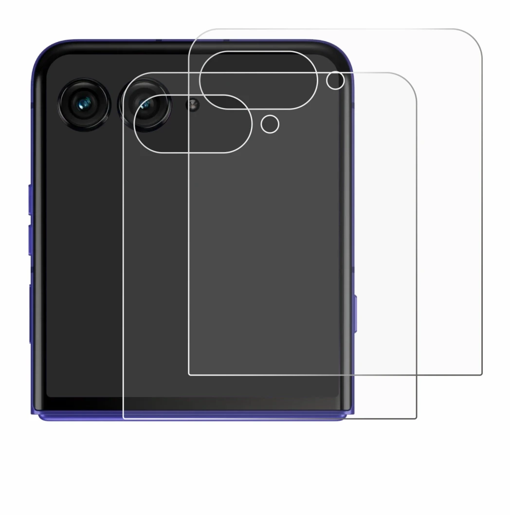 Image de l'appareil Motorola Razr 70 Ultra (Affichage arrière) avec une grande variété de protections d'écran.