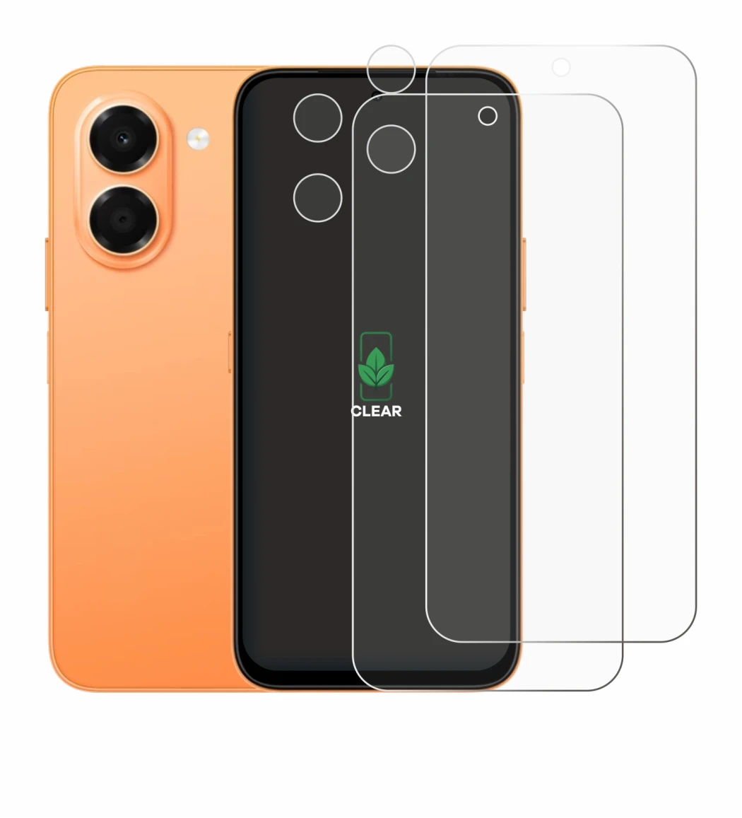 Image de l'appareil Honor X7e (Avant+Caméra) avec une grande variété de protections d'écran.