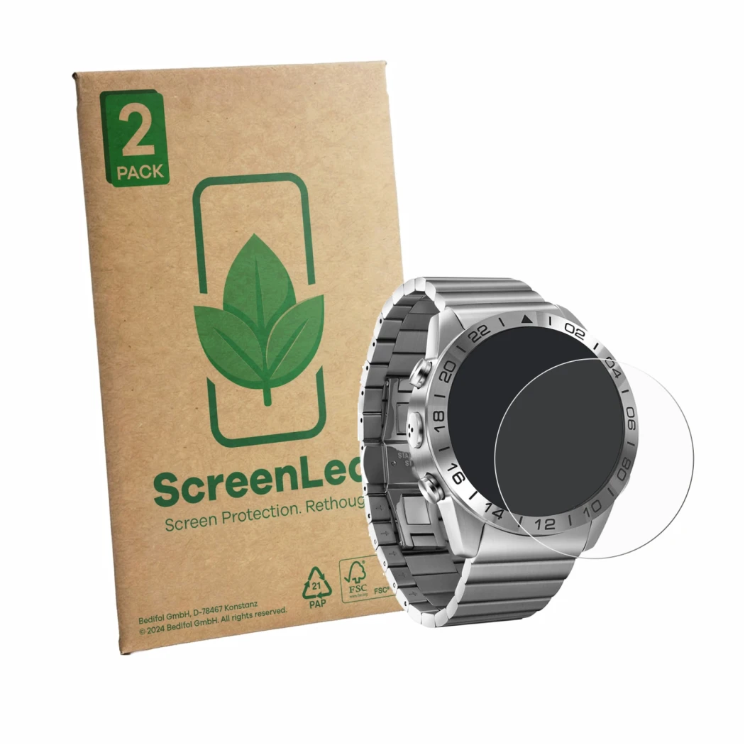 Face avant d’un emballage produit avec le logo de la marque ScreenLeaf. À côté, l’appareil North Edge GAVIA est représenté ave