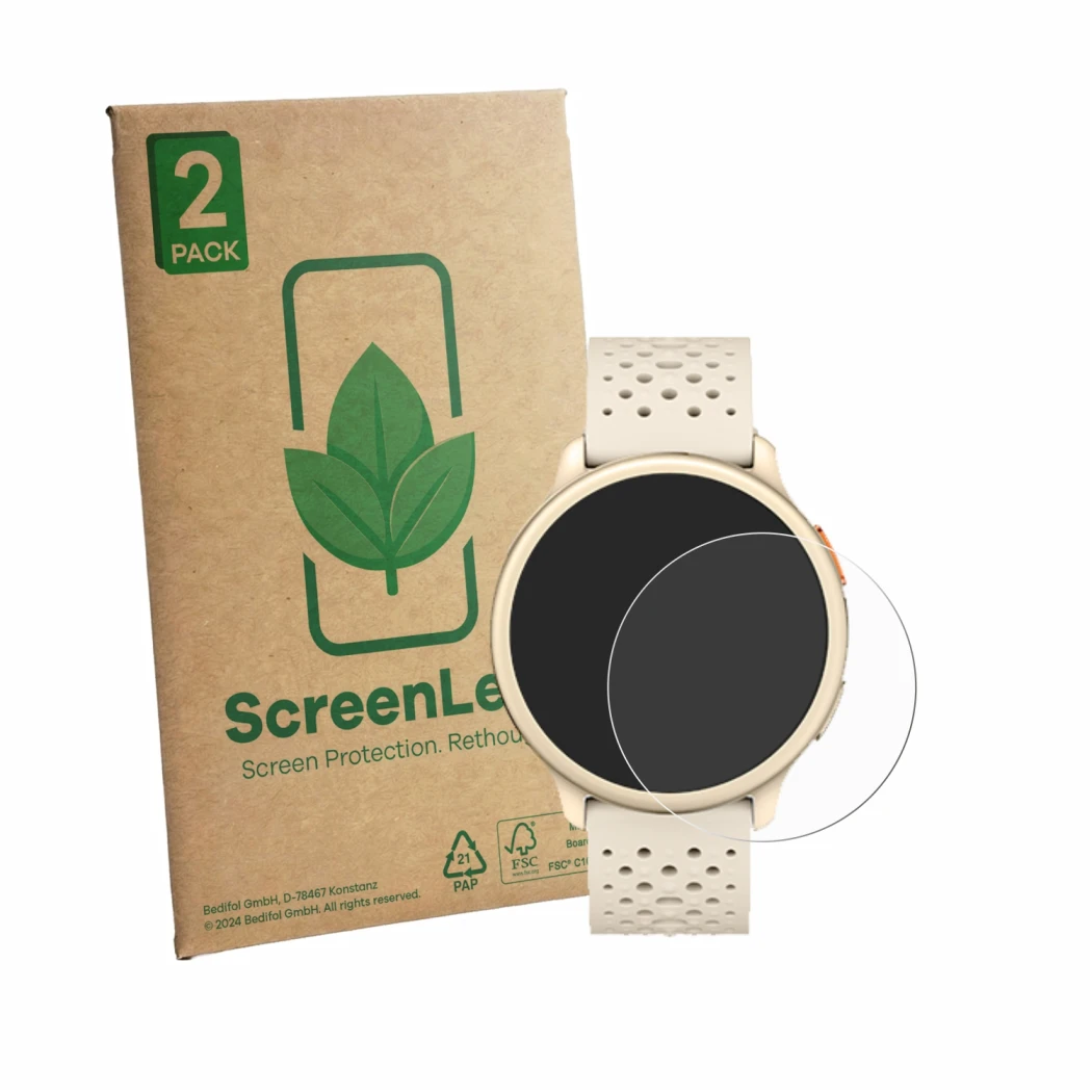 Face avant d’un emballage produit avec le logo de la marque ScreenLeaf. À côté, l’appareil Quican AR-02 est représenté avec la