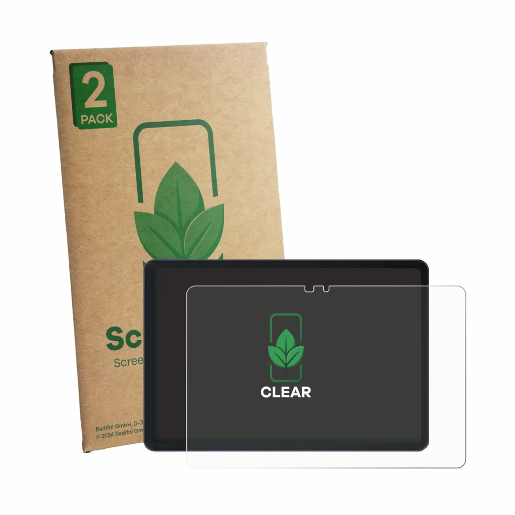 Face avant d’un emballage produit avec le logo de la marque ScreenLeaf. À côté, l’appareil Infinix XPAD 30E est représenté ave