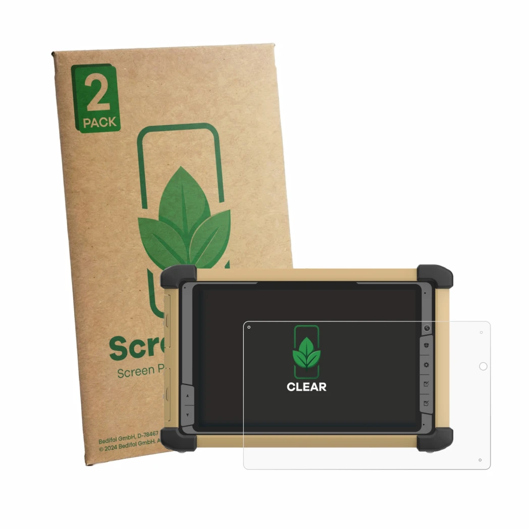 Face avant d’un emballage produit avec le logo de la marque ScreenLeaf. À côté, l’appareil DT Research DT381RP est représenté 