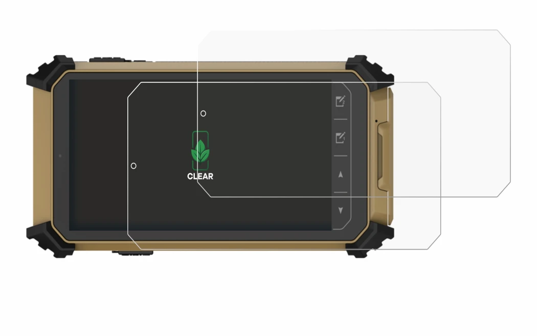 Image de l'appareil DT Research DT361DM (en paysage) avec une grande variété de protections d'écran.