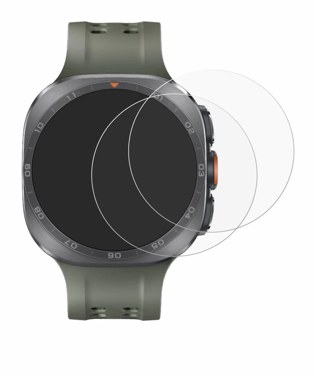 Image de l'appareil Samsung Galaxy Watch Ultra 2 (47 mm) avec une grande variété de protections d'écran.