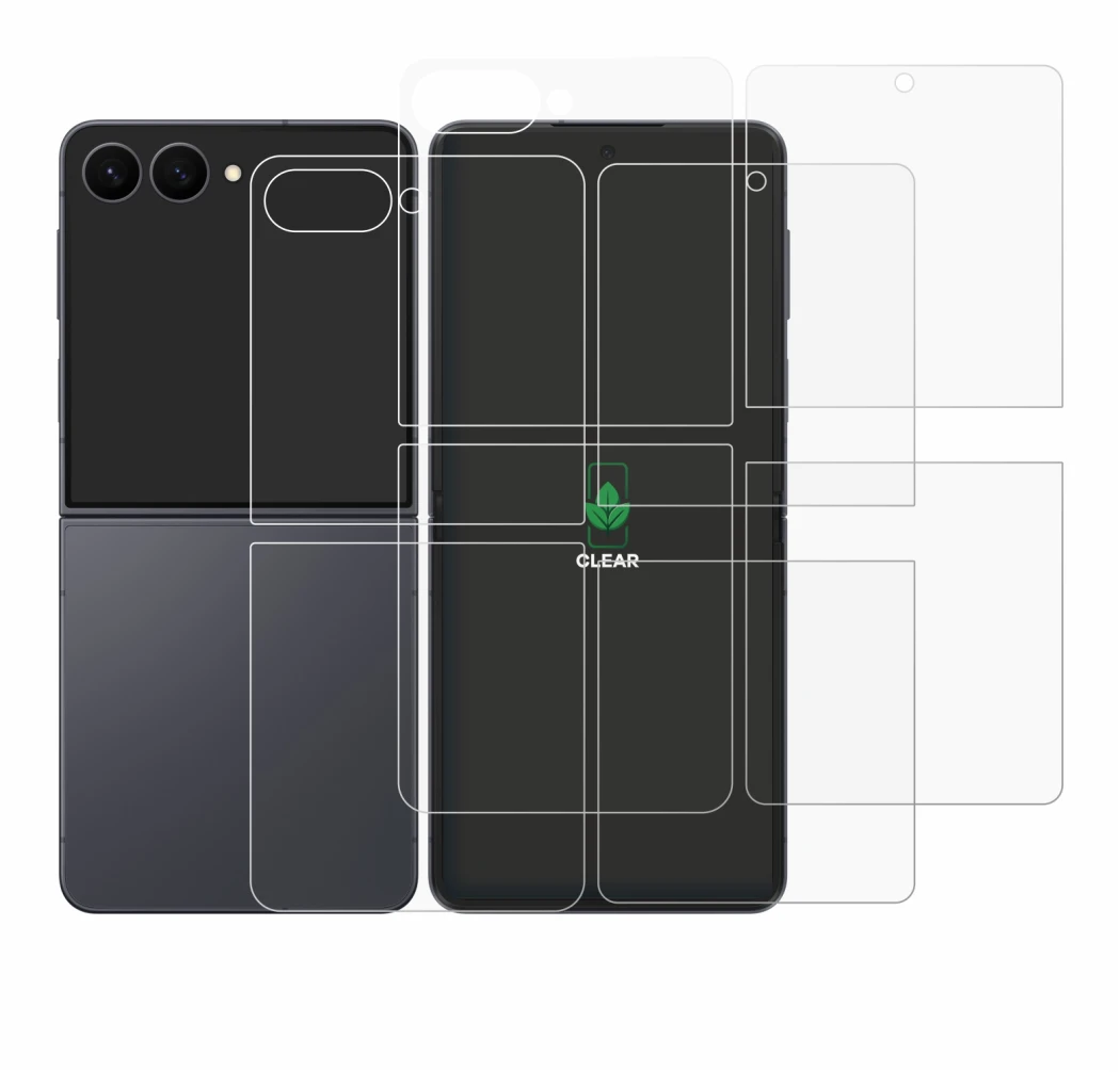 Image de l'appareil Samsung Galaxy Z Flip 8 (Avant+Arrière) avec une grande variété de protections d'écran.