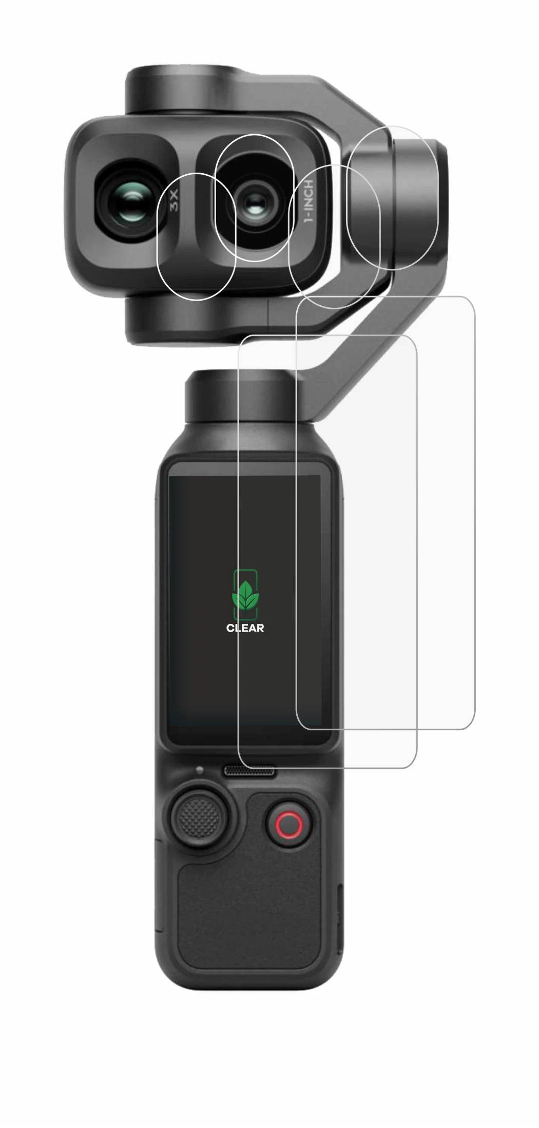 Image de l'appareil DJI Osmo Pocket 4P (Affichage + Lentille) avec une grande variété de protections d'écran.