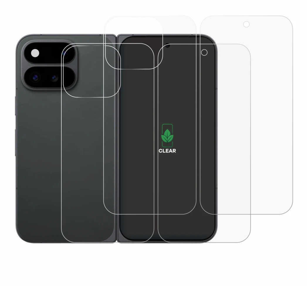 Image de l'appareil Google Pixel 11 Pro Fold (Avant+Arrière) avec une grande variété de protections d'écran.