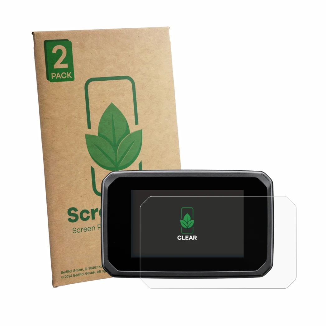 Face avant d’un emballage produit avec le logo de la marque ScreenLeaf. À côté, l’appareil Honda CB1000F 2026 est représenté a