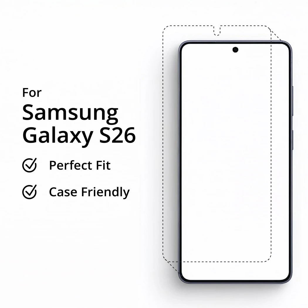 Illustration en pointillés du produit sur l’appareil Samsung Galaxy S26