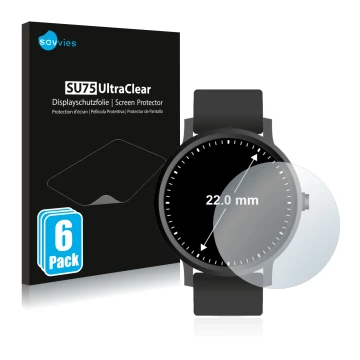 Face avant d’un emballage produit avec le logo de la marque Savvies. À côté, l’appareil Montres (Circulaire, ø: 22 mm) est rep