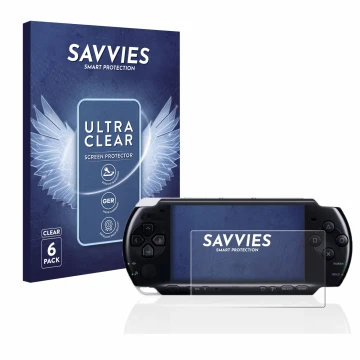 Face avant d’un emballage produit avec le logo de la marque Savvies. À côté, l’appareil Sony PSP 3004 est représenté avec la p