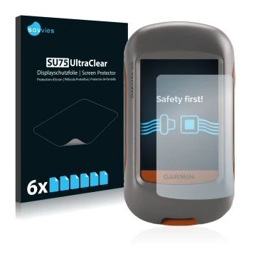 Face avant d’un emballage produit avec le logo de la marque Savvies. À côté, l’appareil Garmin Dakota 20 est représenté avec l