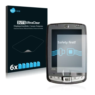 Face avant d’un emballage produit avec le logo de la marque Savvies. À côté, l’appareil HP iPAQ hx2110 est représenté avec la 