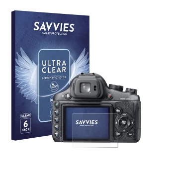 Face avant d’un emballage produit avec le logo de la marque Savvies. À côté, l’appareil Fujifilm FinePix X-S1 est représenté a