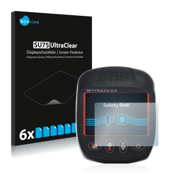 Face avant d’un emballage produit avec le logo de la marque Savvies. À côté, l’appareil Skytraxx 2.0 Vario est représenté avec