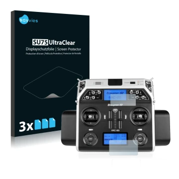 Face avant d’un emballage produit avec le logo de la marque Savvies. À côté, l’appareil Graupner MC-20 HoTT est représenté ave