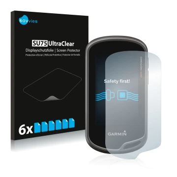 Face avant d’un emballage produit avec le logo de la marque Savvies. À côté, l’appareil Garmin Oregon 650 est représenté avec 