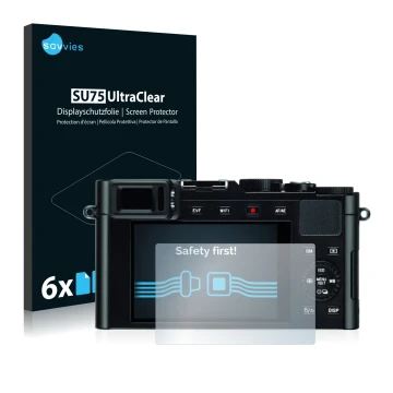 Face avant d’un emballage produit avec le logo de la marque Savvies. À côté, l’appareil Leica D-Lux (Typ 109) est représenté a