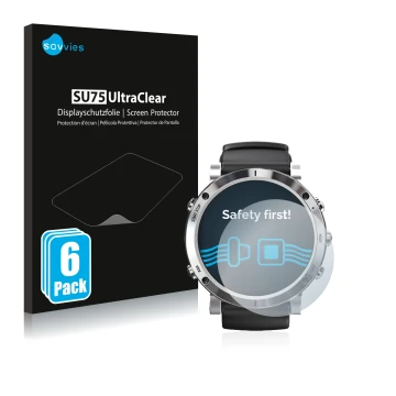 Face avant d’un emballage produit avec le logo de la marque Savvies. À côté, l’appareil Suunto Core Brushed Steel est représen