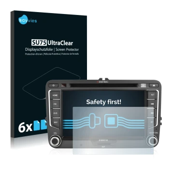 Face avant d’un emballage produit avec le logo de la marque Savvies. À côté, l’appareil Zenec Z-E2015 est représenté avec la p