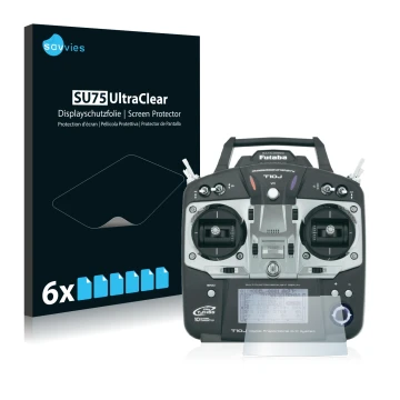 Face avant d’un emballage produit avec le logo de la marque Savvies. À côté, l’appareil Robbe Futaba T10J est représenté avec 