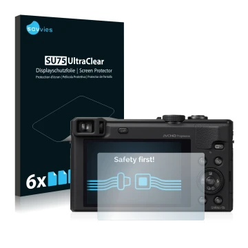 Face avant d’un emballage produit avec le logo de la marque Savvies. À côté, l’appareil Panasonic Lumix DMC-TZ60 est représent