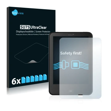 Face avant d’un emballage produit avec le logo de la marque Savvies. À côté, l’appareil Tolino Vision 2 est représenté avec la