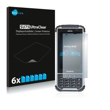 Face avant d’un emballage produit avec le logo de la marque Savvies. À côté, l’appareil Handheld Nautiz X8 est représenté avec