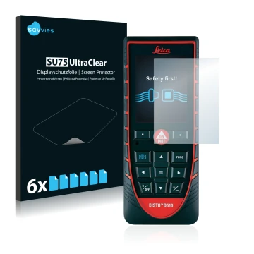 Face avant d’un emballage produit avec le logo de la marque Savvies. À côté, l’appareil Leica DISTO D510 est représenté avec l