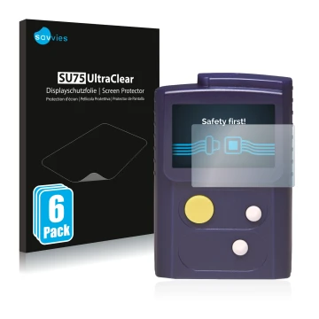 Face avant d’un emballage produit avec le logo de la marque Savvies. À côté, l’appareil Swissphone RES.Q est représenté avec l