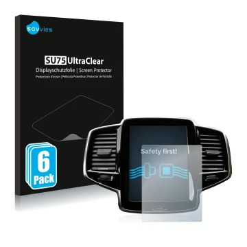 Face avant d’un emballage produit avec le logo de la marque Savvies. À côté, l’appareil Volvo XC90 Senus 2015-2017 est représe