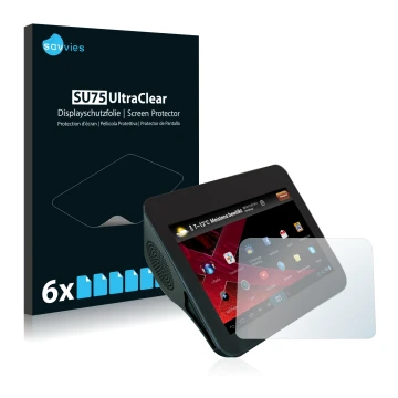 Face avant d’un emballage produit avec le logo de la marque Savvies. À côté, l’appareil Xoro HMT 360 est représenté avec la pr