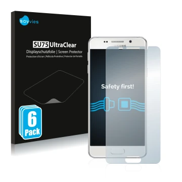 Face avant d’un emballage produit avec le logo de la marque Savvies. À côté, l’appareil Samsung Galaxy A3 2016 est représenté 