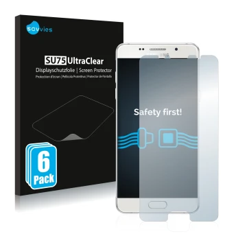 Face avant d’un emballage produit avec le logo de la marque Savvies. À côté, l’appareil Samsung Galaxy A5 2016 est représenté 