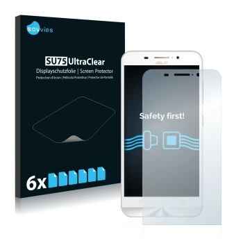 Face avant d’un emballage produit avec le logo de la marque Savvies. À côté, l’appareil ASUS ZenFone Max ZC550KL est représent