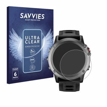 Face avant d’un emballage produit avec le logo de la marque Savvies. À côté, l’appareil Garmin Fenix 3 HR est représenté avec 
