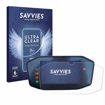 Face avant d’un emballage produit avec le logo de la marque Savvies. À côté, l’appareil KTM 690 Duke 2016 est représenté avec 