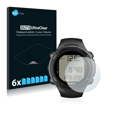Face avant d’un emballage produit avec le logo de la marque Savvies. À côté, l’appareil Suunto D4i Novo est représenté avec la