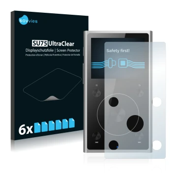 Face avant d’un emballage produit avec le logo de la marque Savvies. À côté, l’appareil FiiO X1 II est représenté avec la prot