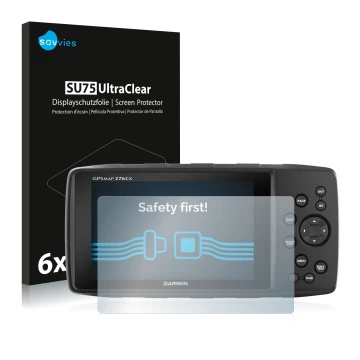 Face avant d’un emballage produit avec le logo de la marque Savvies. À côté, l’appareil Garmin 276Cx est représenté avec la pr