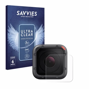 Face avant d’un emballage produit avec le logo de la marque Savvies. À côté, l’appareil GoPro Hero 5 Session Lentille (Caisse)