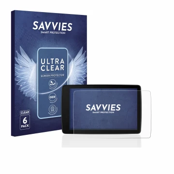 Face avant d’un emballage produit avec le logo de la marque Savvies. À côté, l’appareil BMW Motorrad Navigator VI est représen