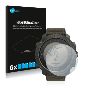 Face avant d’un emballage produit avec le logo de la marque Savvies. À côté, l’appareil Suunto Traverse Alpha est représenté a