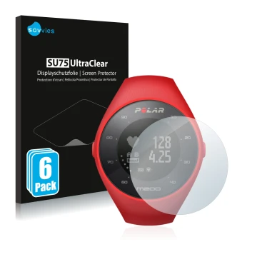 Face avant d’un emballage produit avec le logo de la marque Savvies. À côté, l’appareil Polar M200 est représenté avec la prot