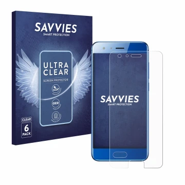 Face avant d’un emballage produit avec le logo de la marque Savvies. À côté, l’appareil Honor 9 est représenté avec la protect