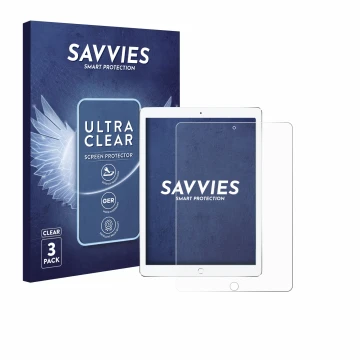 Face avant d’un emballage produit avec le logo de la marque Savvies. À côté, l’appareil Apple iPad Pro 10.5