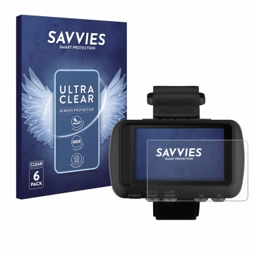 Face avant d’un emballage produit avec le logo de la marque Savvies. À côté, l’appareil Garmin Foretrex 601 est représenté ave